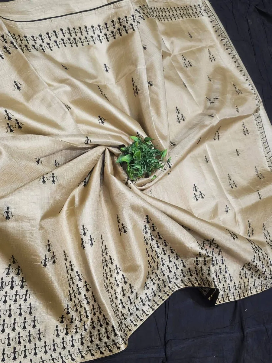 PURE KORIAN TUSSAR SILK EMBROIDERY SAREES 